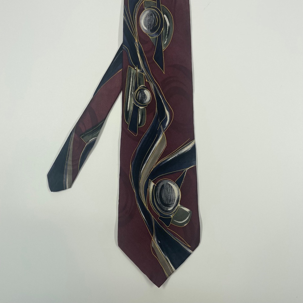 Chez Roffe Burgundy Abstract Geometric Silk Necktie Mens OS